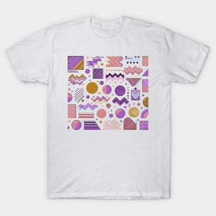 Pink Brown Purple 80s Retro Geometric Pattern T-Shirt